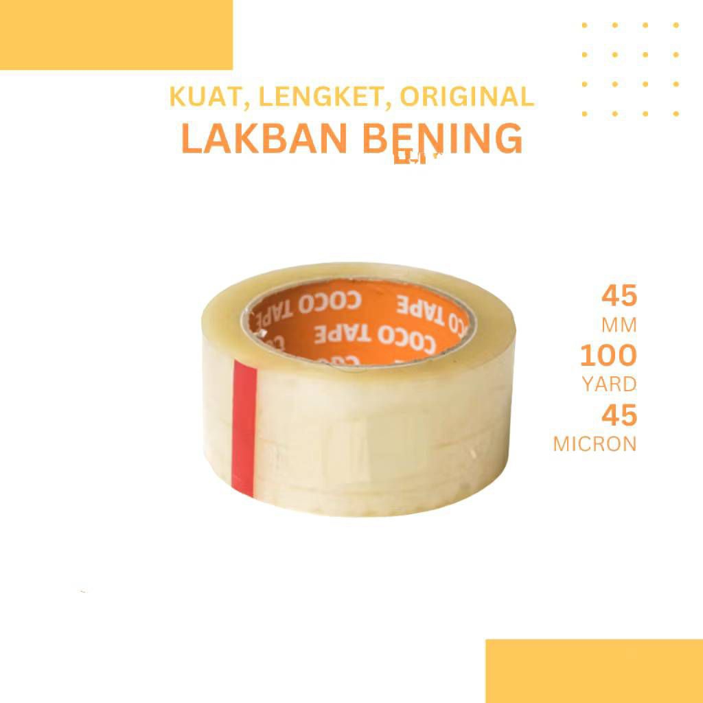 

Lakban Bening Kuning 100 Yard/ Selotip Isolasi 2inch Untuk Packing Barang