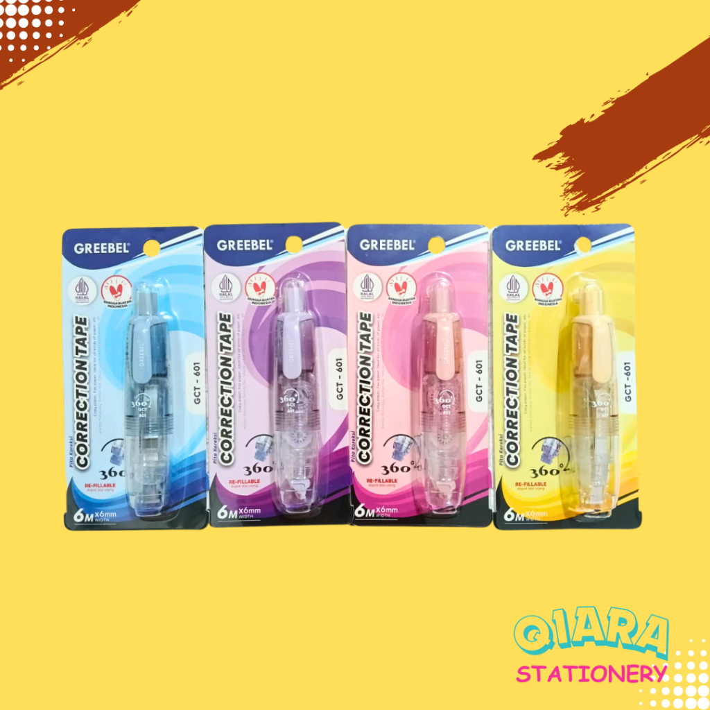 

Correction Tape Grebeel GCT-601 - 6m x 6mm - 360 Derajat Refillable | Tipe-X Isi Ulang