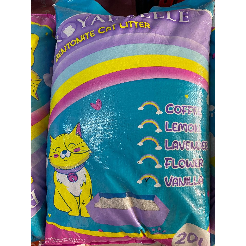 (KHUSUS GRAB/GOJEK) PASIR KUCING ROYAL BELLE 20L Gumpal Bentonite Harum Vanilla Flower Coffee Lavend