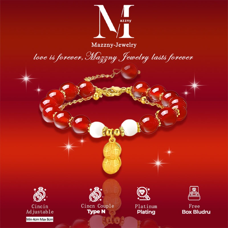 Mazzny Gelang Giok Asli Batu Kacang Titanium/Gelang Giok Kacang Wanita Berlapis Emas 18K Anti Luntur