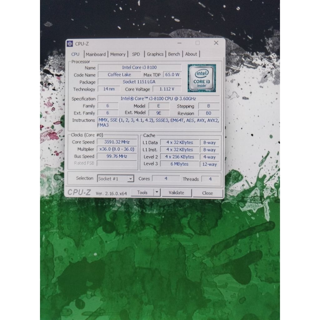 Paketan CPU Intel core i3 8100 + Motherboard MSI H310M pro vh plus + Ram 4Gb Ddr4