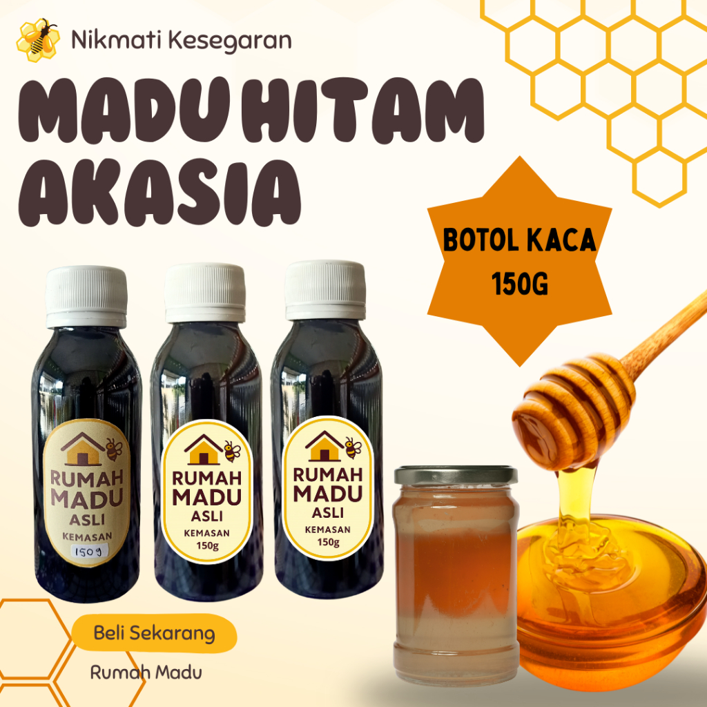 

Madu Akasia Hitam 150g Botol Kaca – Madu Murni Premium Asli