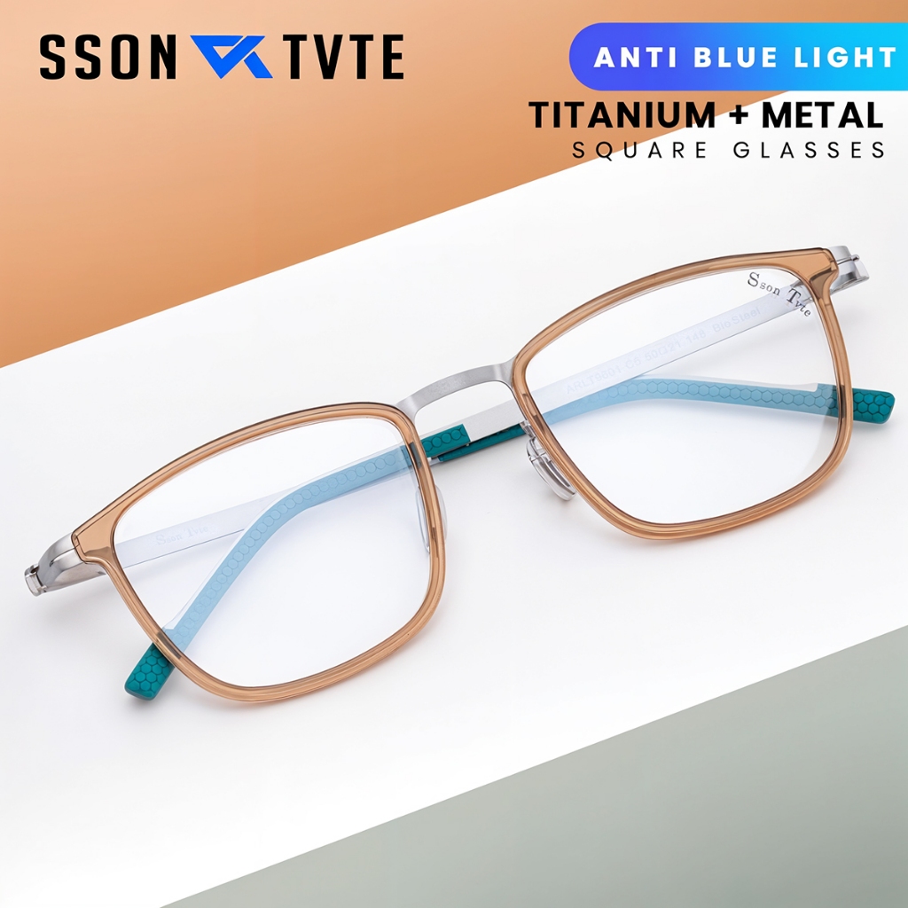 SSON TVTE Frame Kacamata Lensa Minus Pria Wanita Frame Kotak Titanium 9601