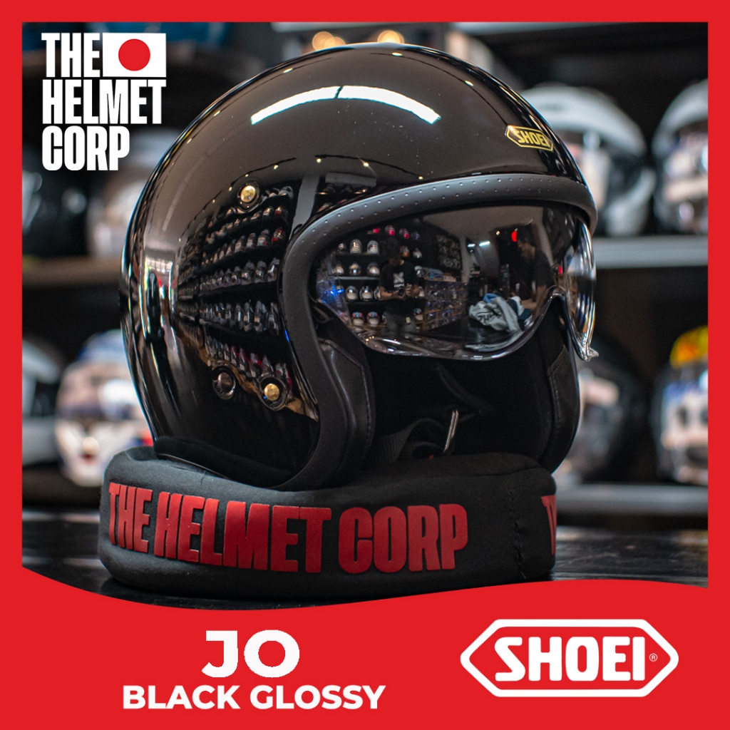 SHOEI JO BLACK GLOSSY HALF FACE HELMET ORIGINAL HELM MOTOR SHOEI KLASIK