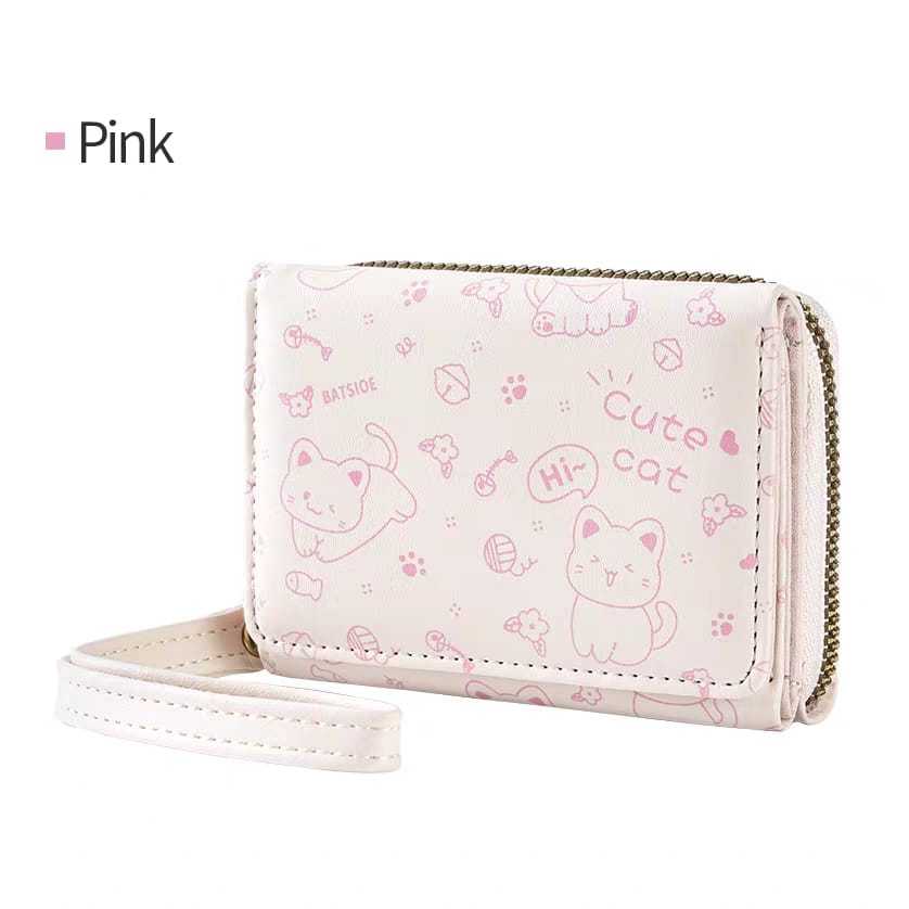 Cat Cute Dompet Lipat Wanita PU Kartun Lucu Dompet Mini Dompet Viral