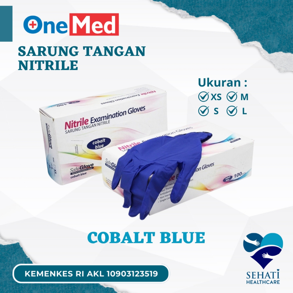 Onemed Sarung Tangan Nitrile Cobalt Blue Ukuran XS S M L Medis  Handscoon Handscon Handskun Karet La