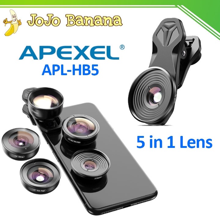 APEXEL Lensa Kamera Smartphone Universal Clip 5 in 1 Lens - APL-HB5 - Black
