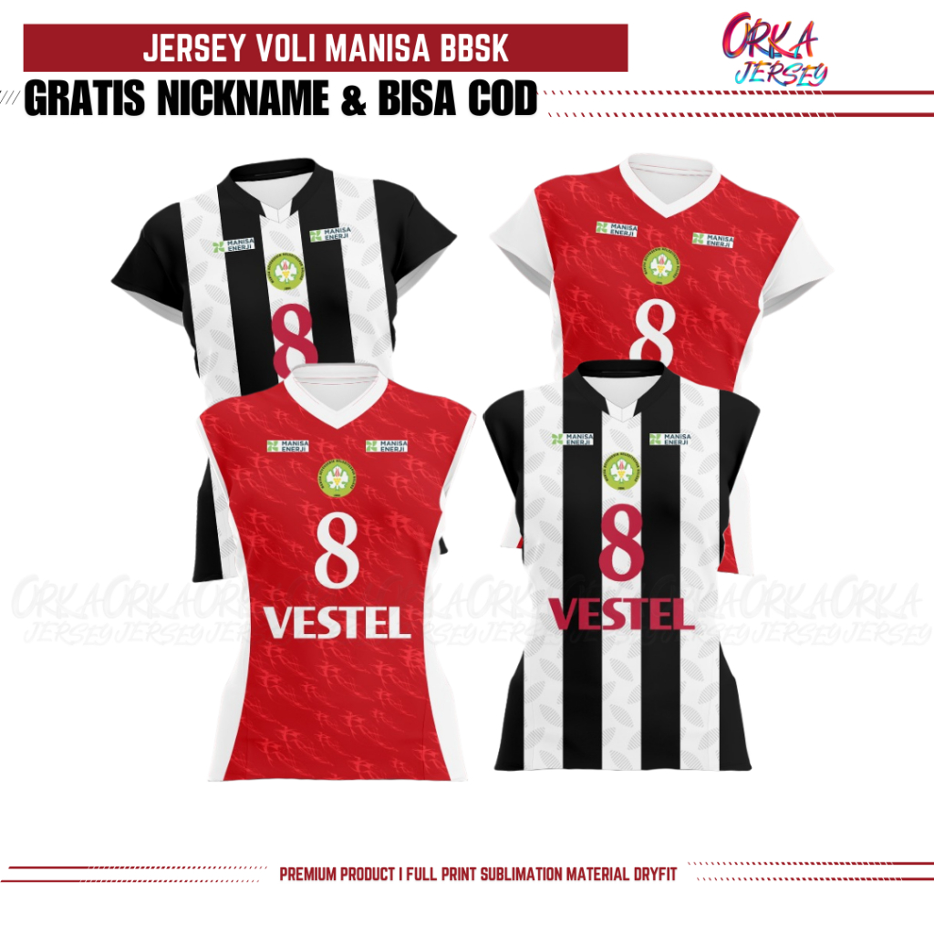 Jersey Voli Terbaru MANISA BBSK Premium Full Printing Gratis Pasang Nama Logo dan Nomor Punggung