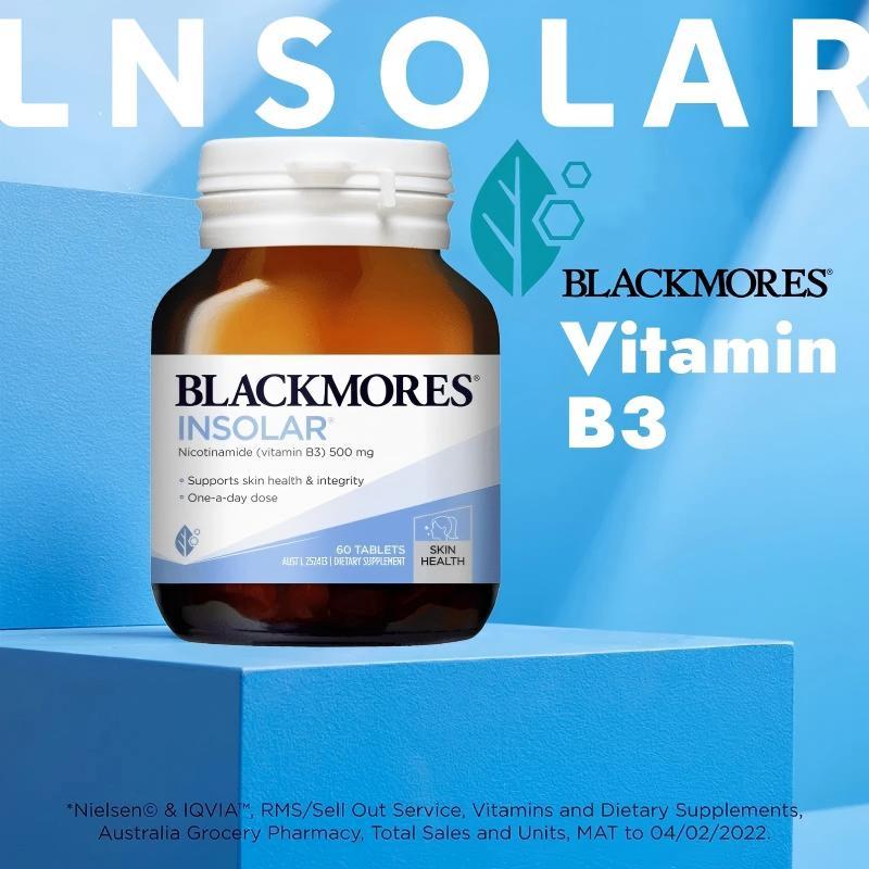 Blackmores Insolar Skin Health Vitamin B3 nicotinamide 500mg 60 Tablets - Untuk Kesehata Kulit & Pro
