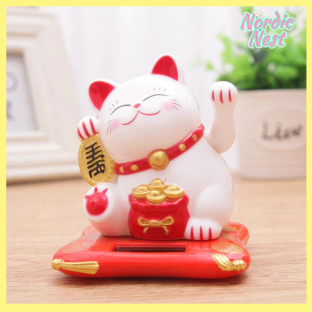 Lucky Cat Kucing Patung Kucing Hoki Bergerak Mobil 2.5in Dashboard Solar Hiasan Dashboard Mobil Lucu
