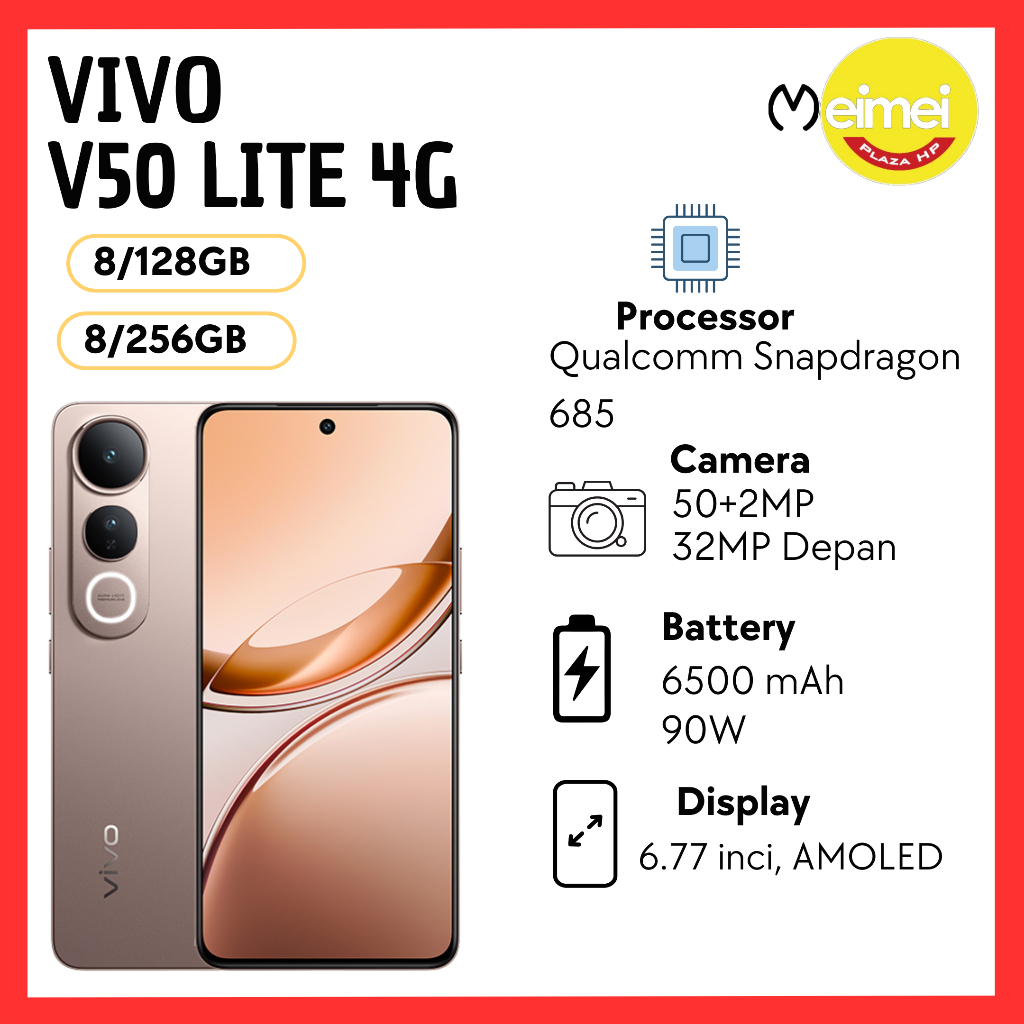 Vivo V50 Lite 4G 8/256GB 12/128GB 6500mAh GARANSI RESMI