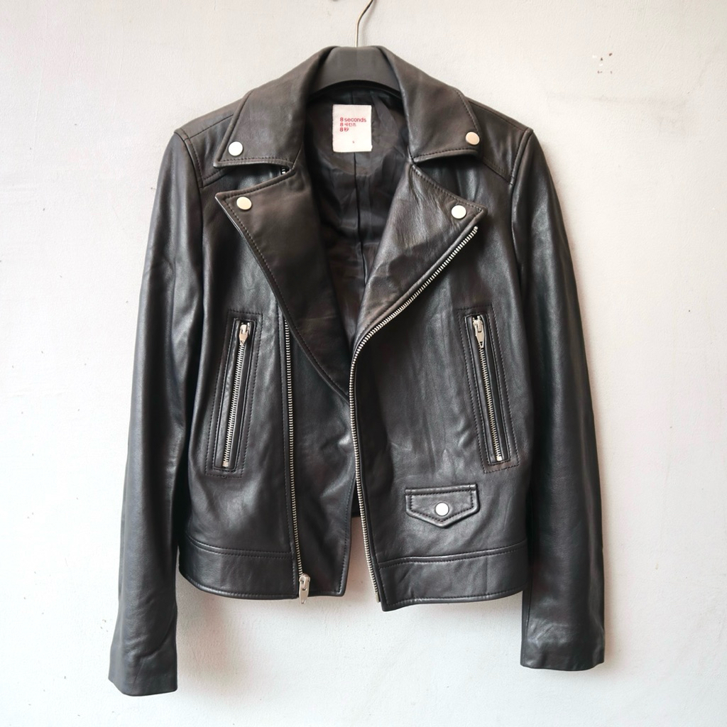 8seconds size M kulit domba Jaket kulit asli ramones cewek biker wanita rocker rider jaket motor pre