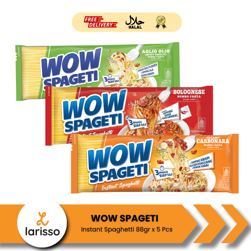 

Wow Spaghetti Carbonara/Bolognese/Aglio Olio [5 Pcs] - Wow Spagheti Instan