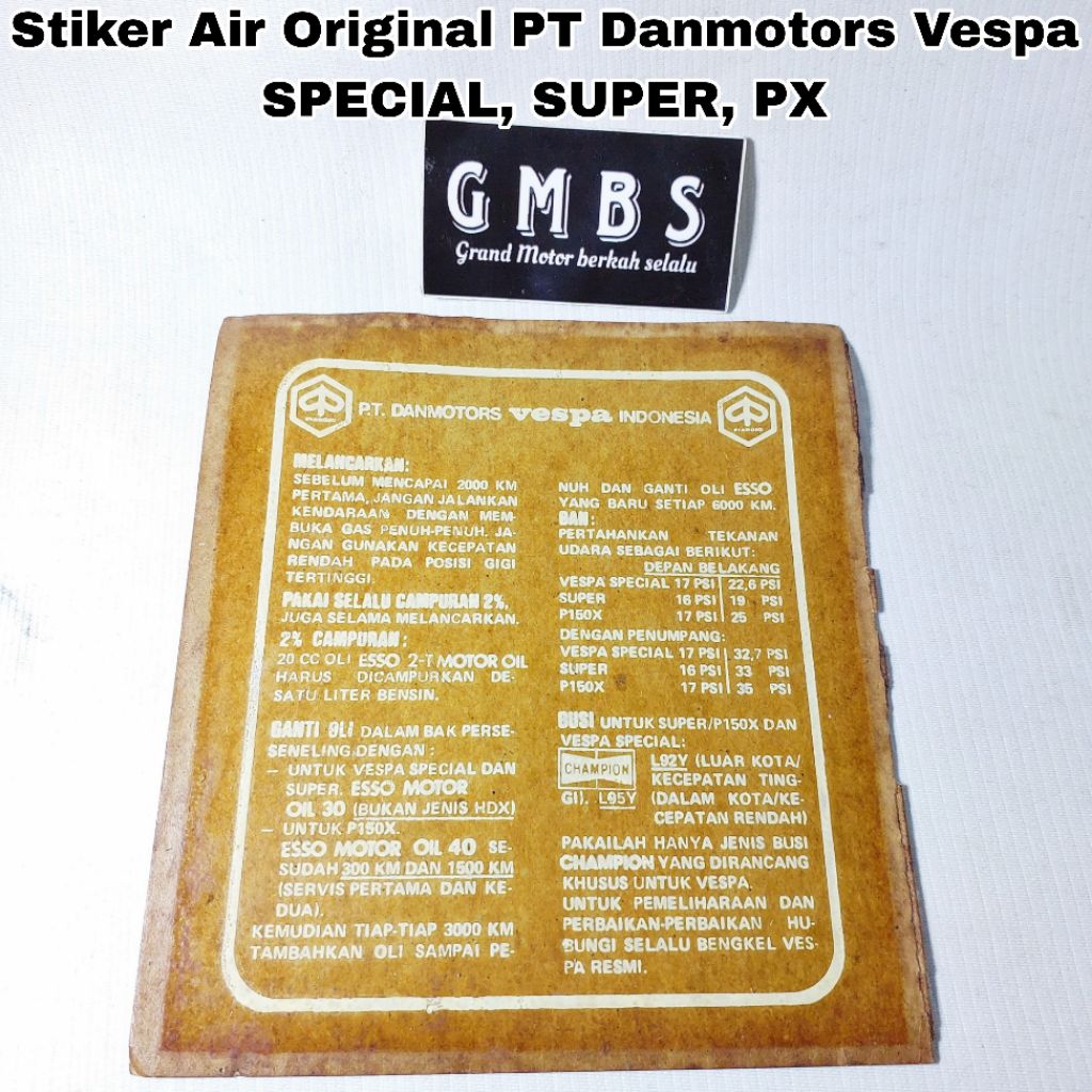 Stiker Air Original Nos PT Danmotors Vespa Special Super PX