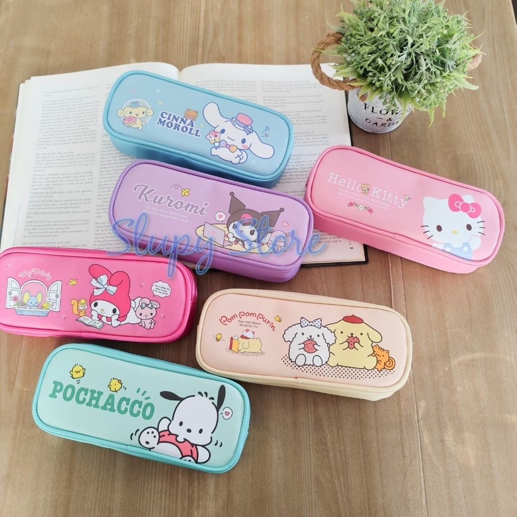 

Pouch pensil resleting Kuromi Melody Cinnamoroll Hello Kitty Pochacco Pompompurin New