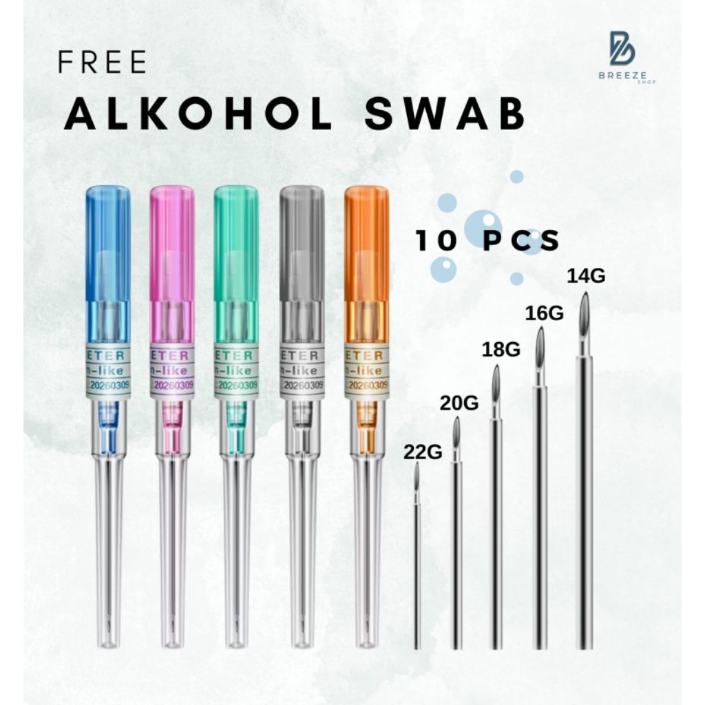 Jarum Tindik / Piercing 10 Pcs Ukuran 14G,16G,18G,20G