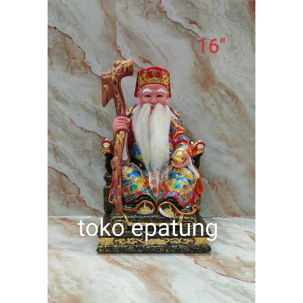 patung dewa bumi / tutikong / tecukong - kayu taiwan - 16 inch - merah