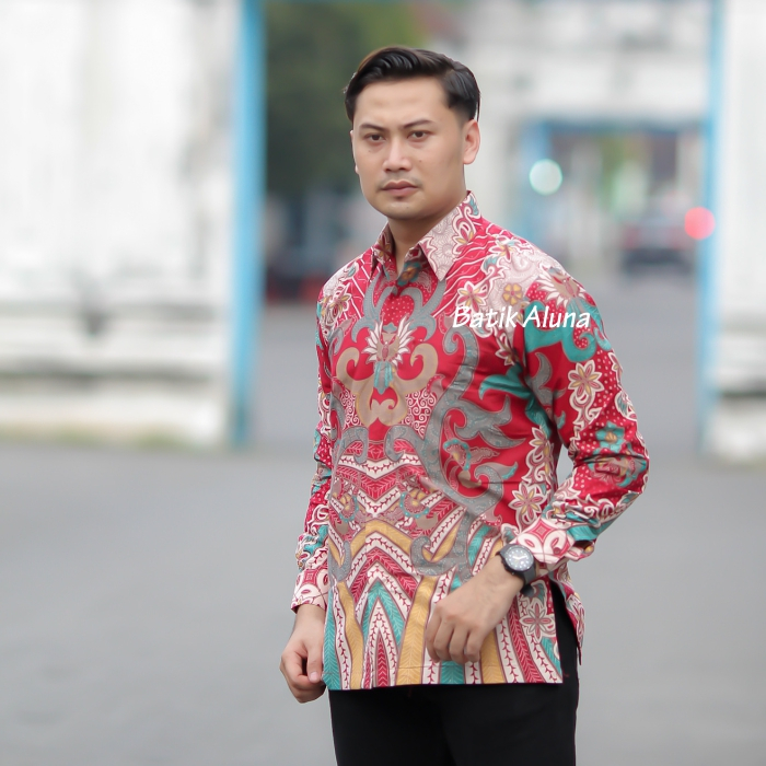 Baju Batik Lengan Panjang Slim Fit Pria Bahan Katun Kemeja Batik Cowok dengan Kain Furing PCW 083