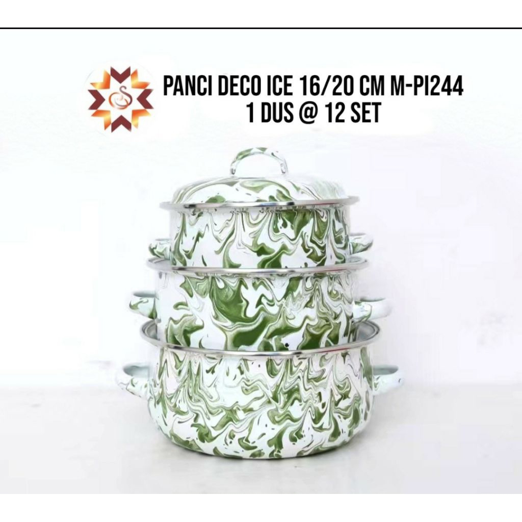 PANCI BLIRIK 3 SET 16-18- 20 CM ENAMEL MOTIF LORENG/ PANCI ENAMEL