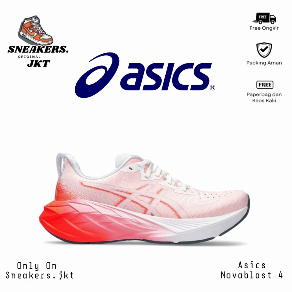 Sepatu Running Asics Novablast 4 White/Sunrise Red Original