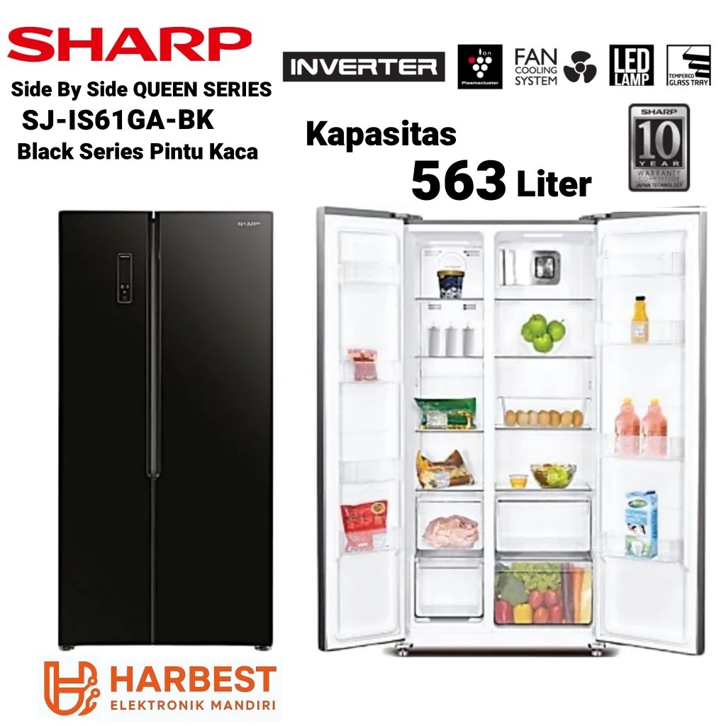 Kulkas Sharp SJ IS61G BK Side By Side Inverter Black Kapasitas 563 Liter SJ-IS61G-BK Garansi Resmi
