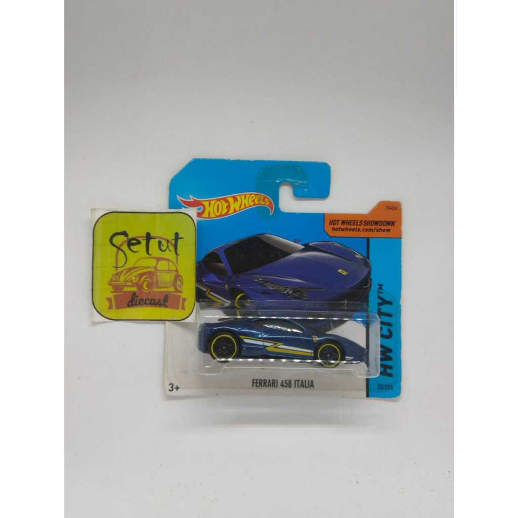 HOT WHEELS HOTWHEELS SHORT CARD FERRARI 458 ITALIA HW CITY BIRU BLUE RARE