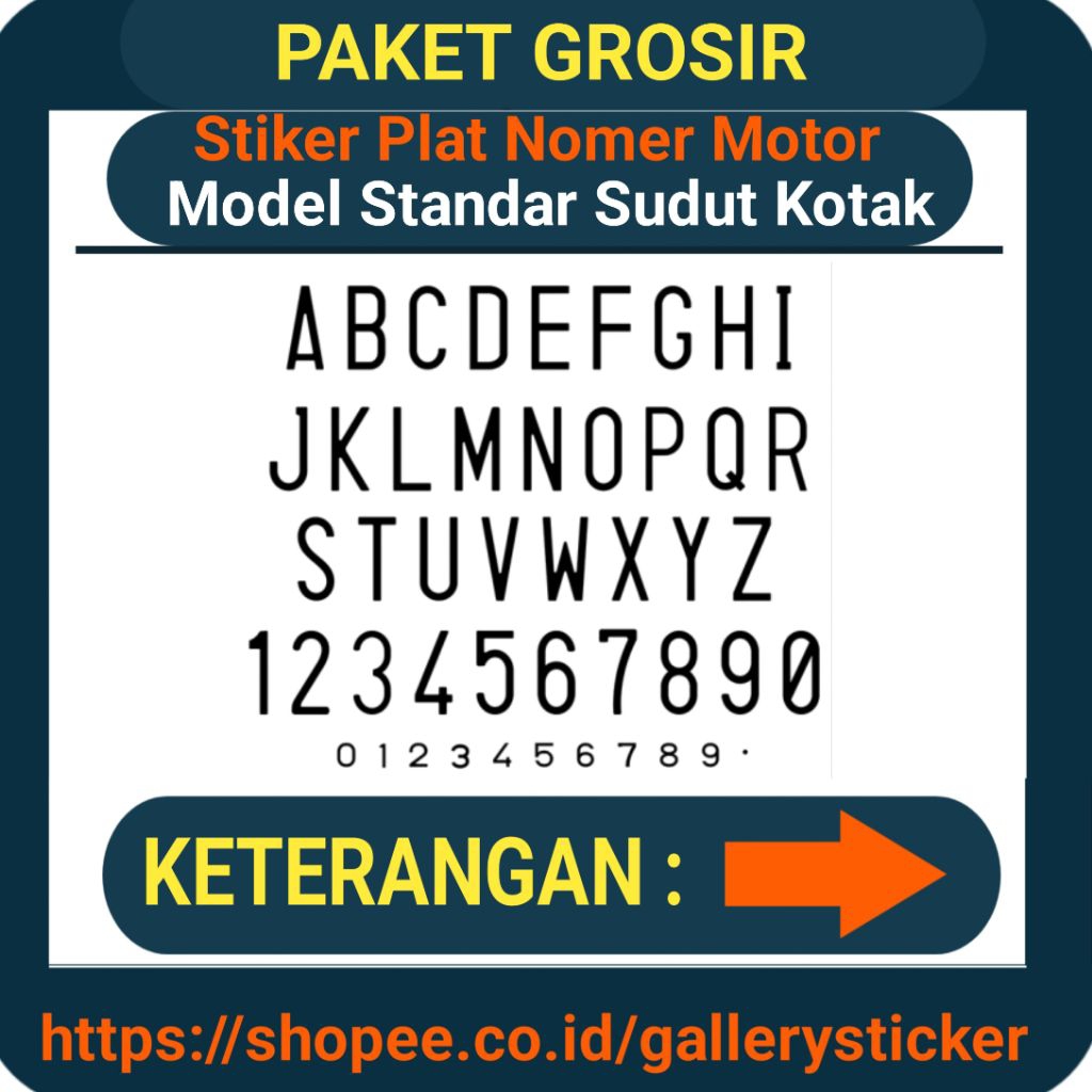 (Siap Kirim) Paket Grosir Stiker Plat Nomor Motor Model Standar Sudut Kotak, Stiker Huruf Plat Nomer