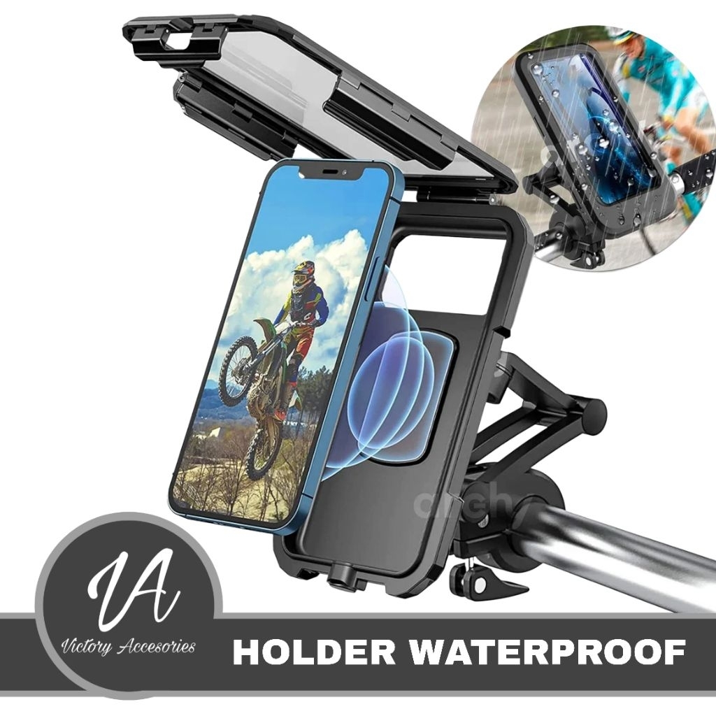 Holder Hp motor waterproof / Smartphone HP Phone Holder Stang Sepeda Motor Anti air Waterproof Case 