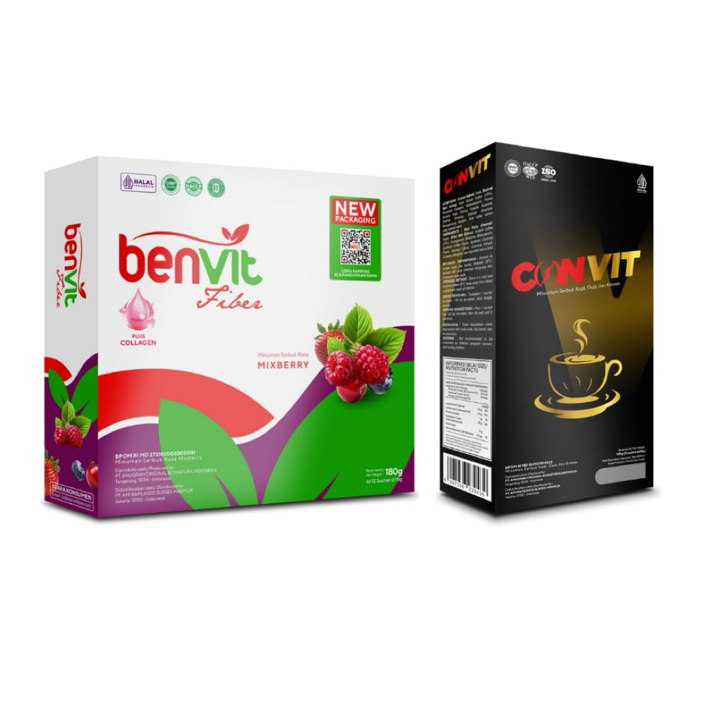 PAKET HEMAT - BENVIT FIBER PLUS COLLAGEN - ISI 12 SACHET + CONVIT COFFEE