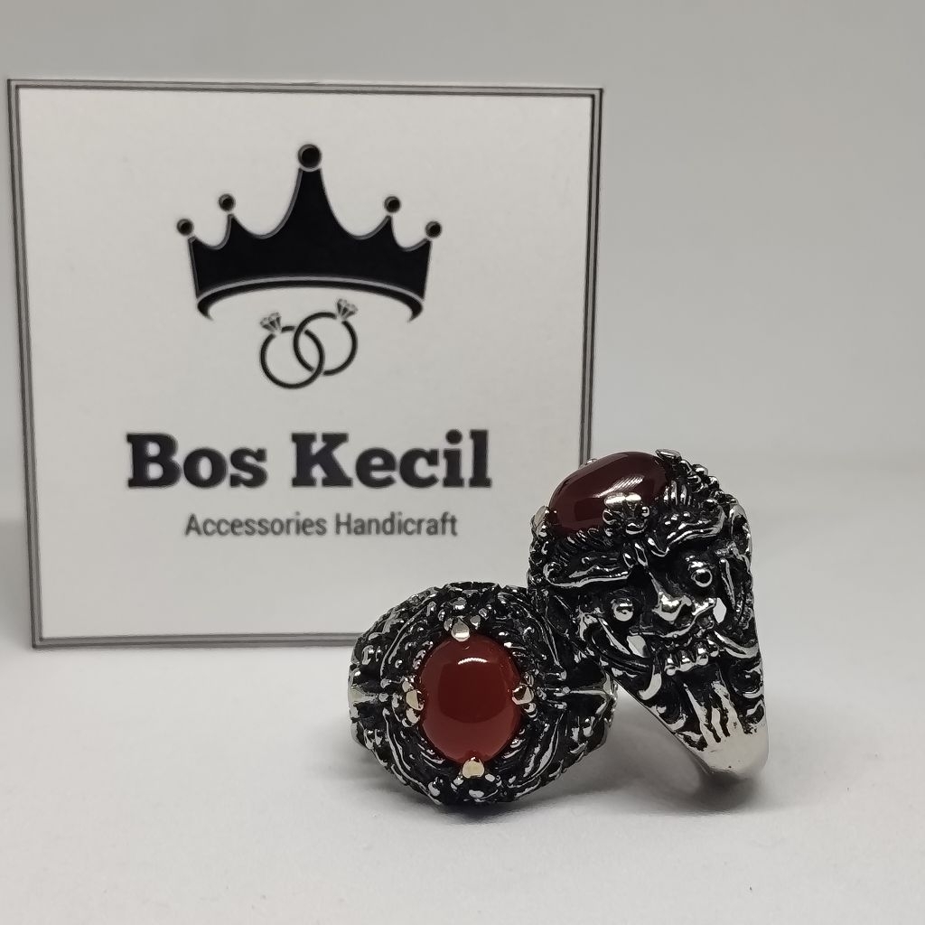 cincin akik batu yaman madu model barong bali asli / cincin akik baring bali batu yaman madu murah m