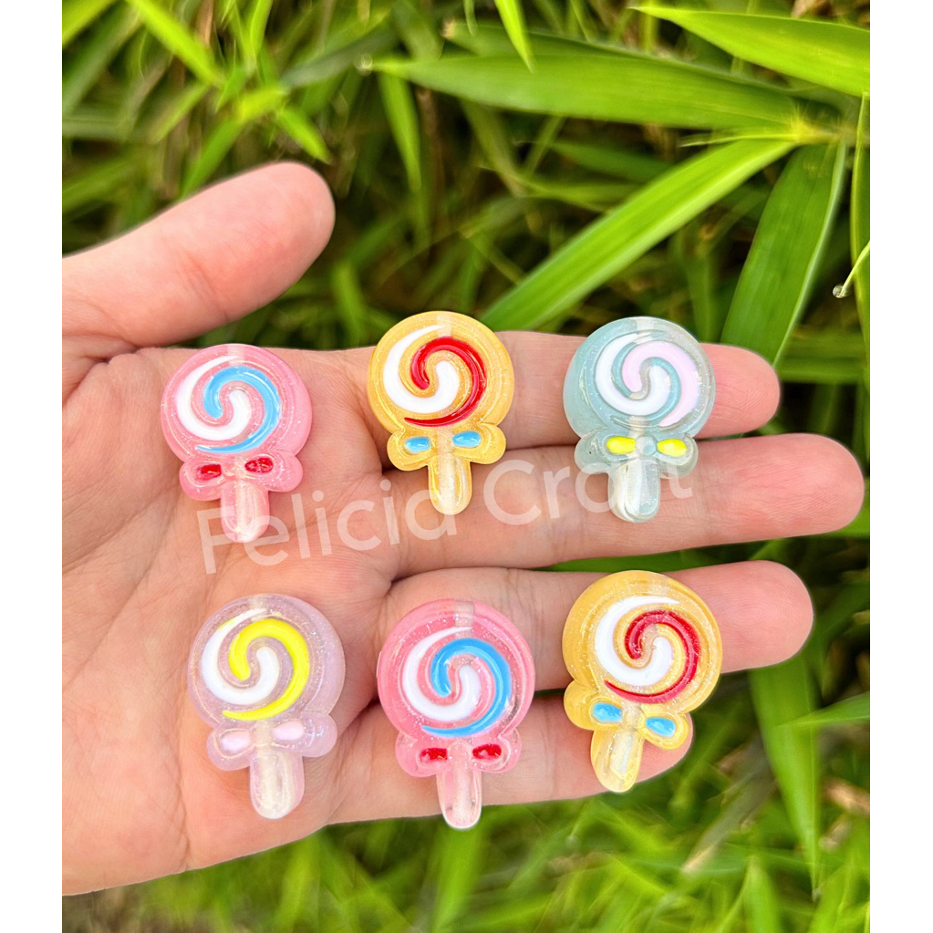 [10pcs] Resin Clay lubang tembus Lollypop permen lolipop
