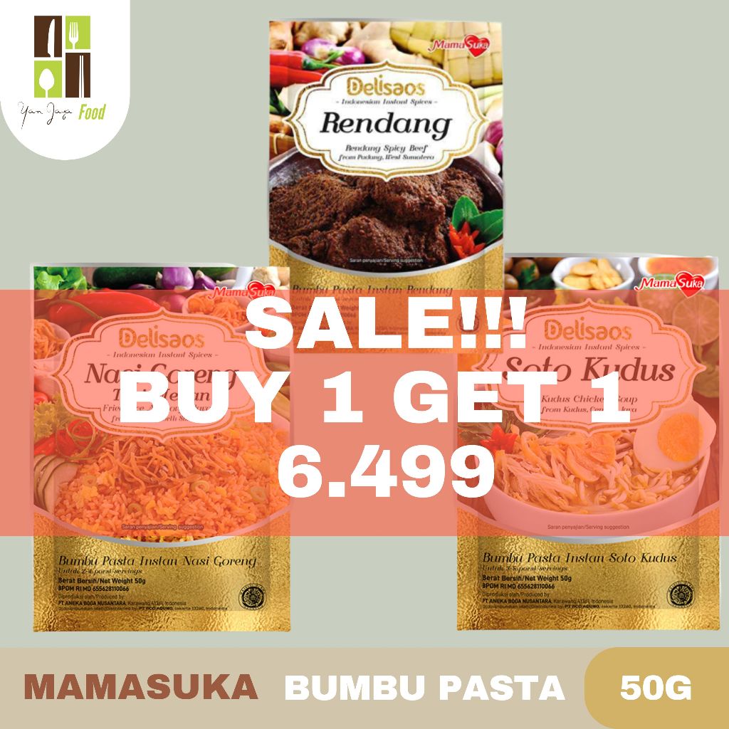 

SALE !!! [BUY 1 GET 1] Mamasuka Delisaos Bumbu Rendang Instan / Bumbu Soto Kudus/ Bumbu nasi Goreng Instan - 50g