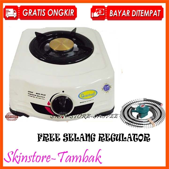 [ Quantum ] Kompor Gas Quantum 101 AB - Body Teflon + Kuningan - Kompor 1 Tungku