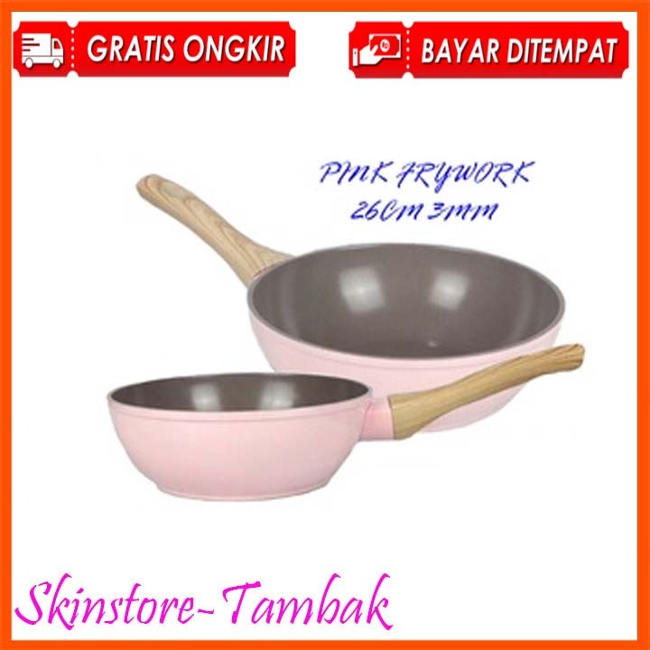 Wajan Cypruz Frywok FP-0902 wajan tumis 26cm warna pink dilengkapi gagang kayu