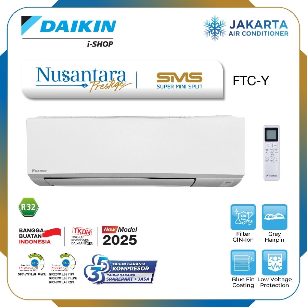 AC DAIKIN 2 PK FTC 50 YV UNIT SAJA / TERMASUK PEMASANGAN