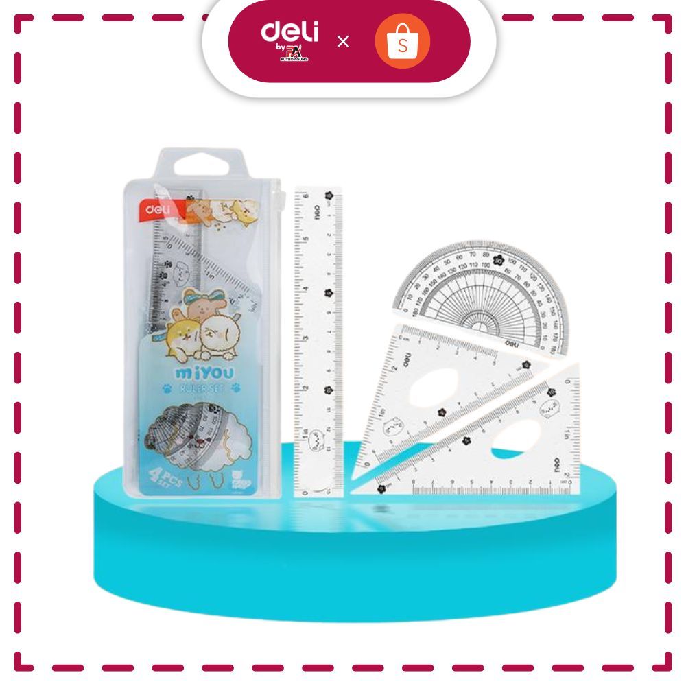 

Deli Ruler Set / Set Penggaris Isi 4pcs Packaging Zip Bag Desain Miyou EH657
