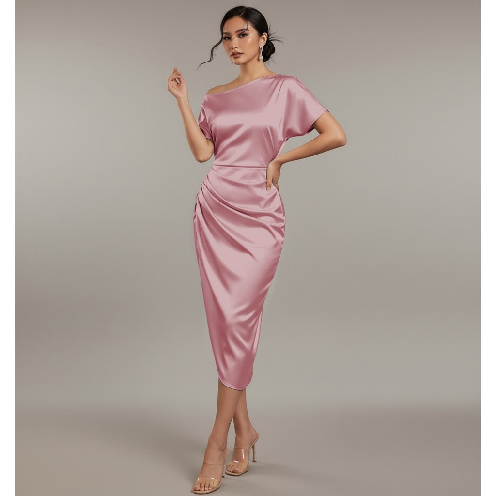SB006 | MidiDres Natal Bridesmaid Wanita Seksi Satin Velvet Premium Terbaru Bodycon KoreaStyle By GC
