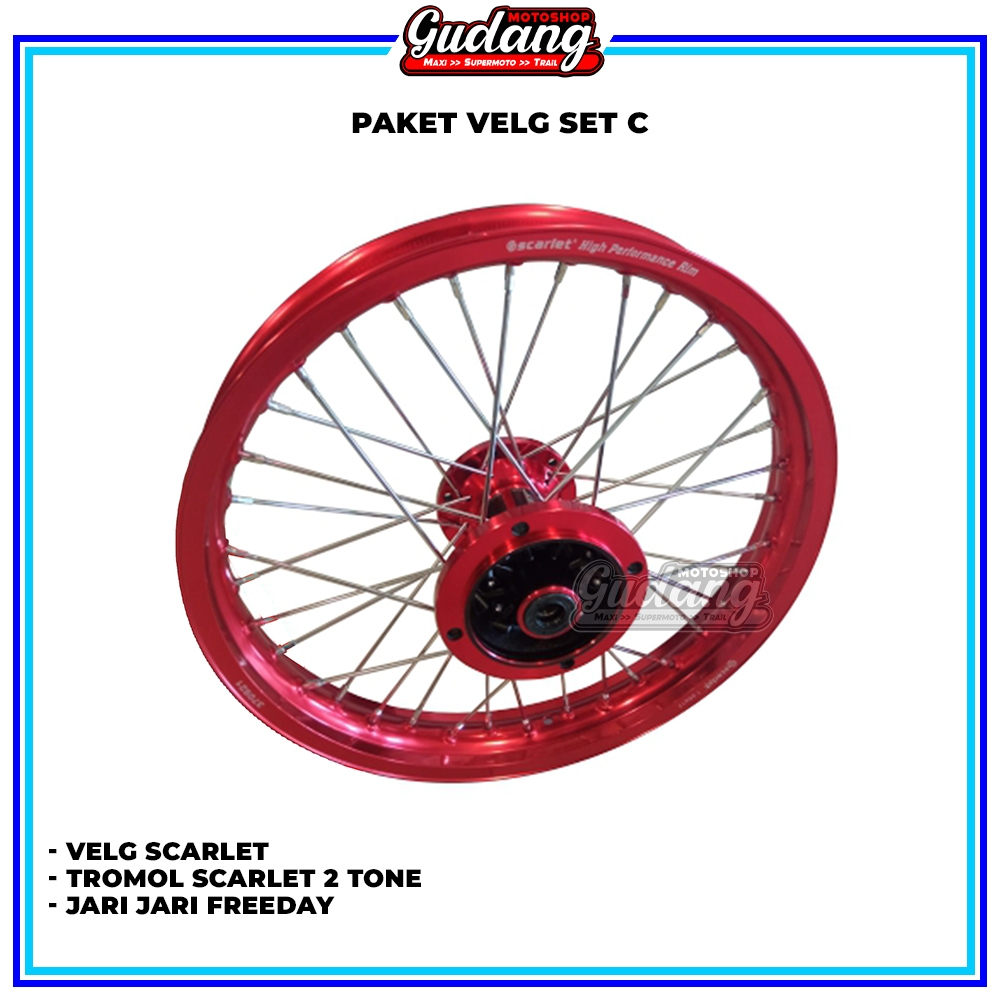 Whellset Velg Set Supermoto Velg Tromol Scarlet  FULL Scarlet KLX 150 Bigfoot Dtracker New CRF 150L