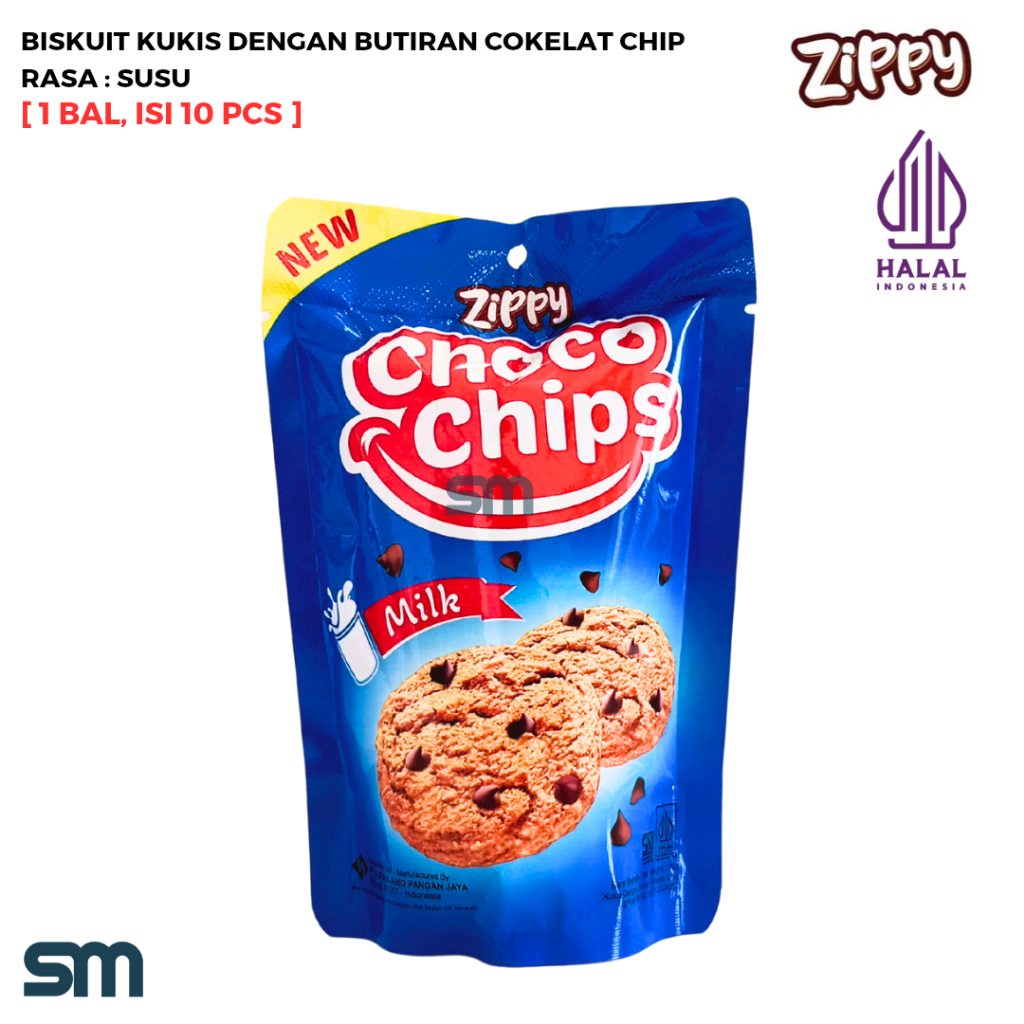 

ZIPPY POUCH CHOCO CHIPS Biskuit Kukis Dengan Butiran Cokelat Rasa Susu Isi 10 Pcs