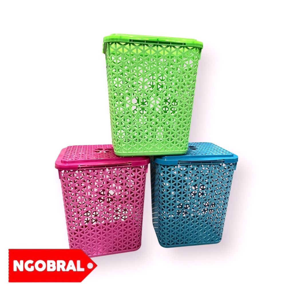 INSTAN - Keranjang Baju Laundry/Keranjang Pakaian Plastik Tutup/Keranjang Baju Dengan Tutup