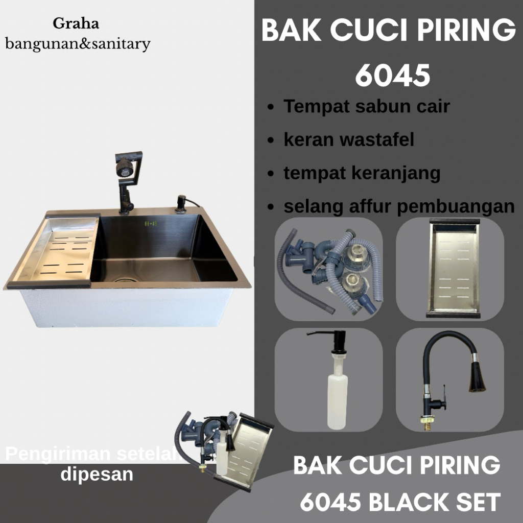 Kitchen sink Bak Cuci Piring 1 Lubang 6045 BLACK SET