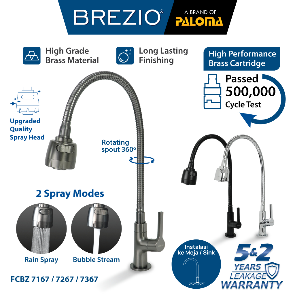 BREZIO Keran Dapur Fleksibel Kran Cuci Piring Kran Air Sink Kran Leher Angsa Flexible Brass Kuningan