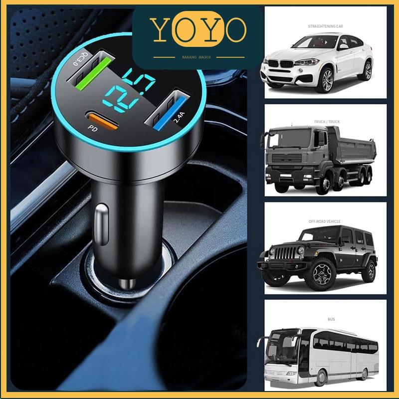 5 IN1 Car Charger Universal Charger Mobil 4USB 66W Mendukung QC 3.0 Original Colokan Mobil Fast Char