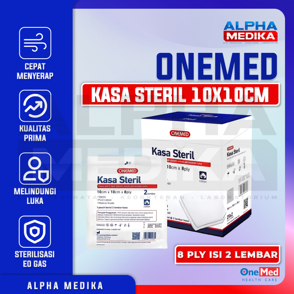 ONEMED - Kasa Steril 10 x 10 cm OneMed 8 ply Isi 2 Lembar / Kasa Steril Onemed