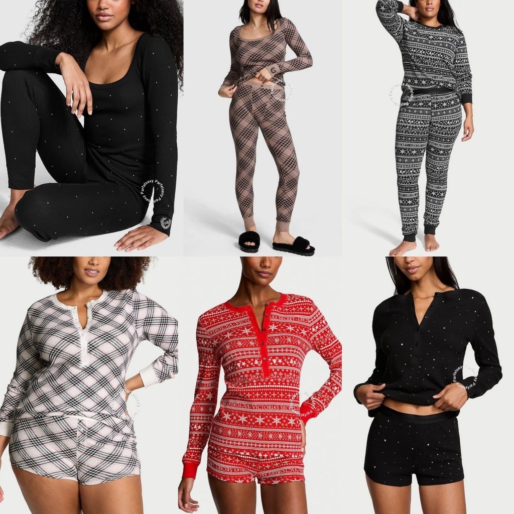 Victoria Secret & PINK Thermal Long Pajama Set & Thermal Short Pajama Set Setelan Baju Tidur Wanita 