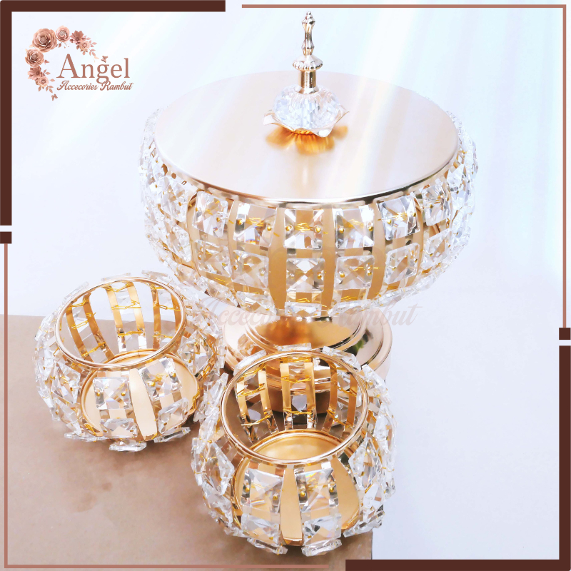 Set Isi 3 Pcs Tempat Permen Cembung | Penyimpanan Serbaguna Candy Box Gelas Kaca Tempat Permen Mewah