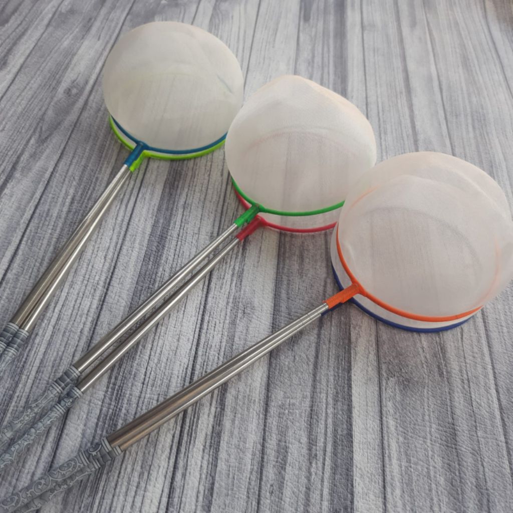 Seser/serok ikan hias bulat 9cm gagang stainless