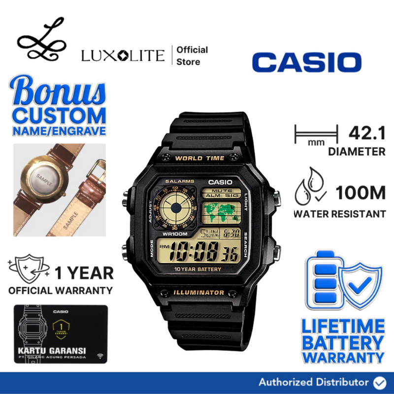 [Luxolite] CASIO Jam Tangan Pria Digital AE-1200WH-1BVDF/AE-1200WH-1BV/AE-1200WH-1B Resin Strap