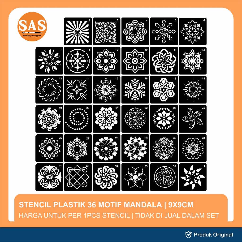 

Plastik Stensil Motif Mandala Dekoratif 9x9cm - Harga untuk 1pcs Stensil - SAS