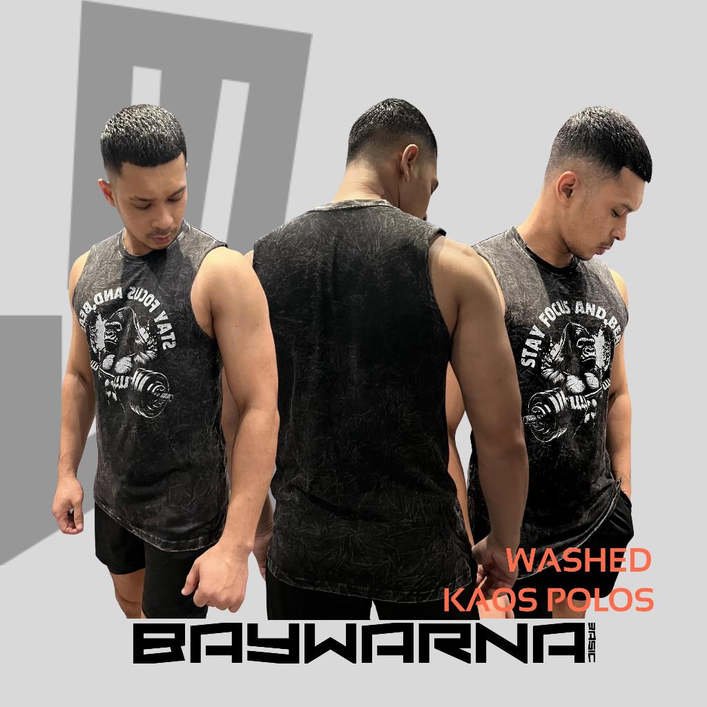 BAYWARNA kaos SINGLET WASHED SLIMFIT katun combed24s WASHED UNISEX SINGLET POLOS TSHIRT